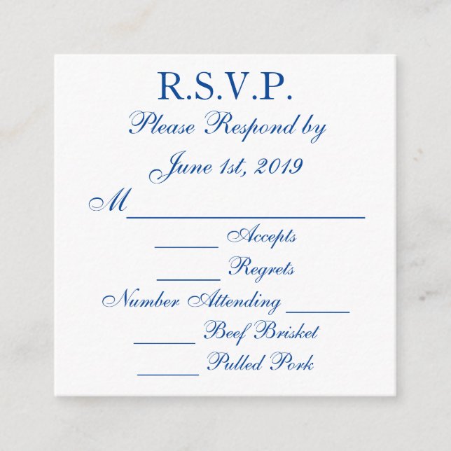 Blue and White Response RSVP Cards (Front)