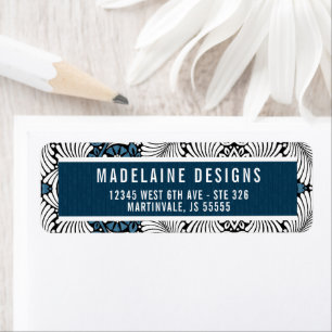 Blue and White Retro Themed Fern Leaf Address