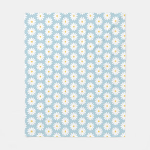Blue and White Retro Vintage Daisy Pattern Fleece Blanket