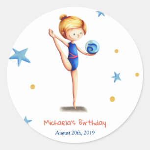 Blue and white rhythmic gymnastics birthday classic round sticker