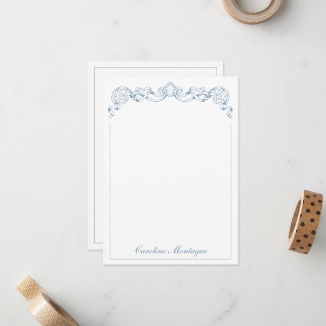 Blue and White Ribbon Crest Frame Personalised Card (Front/Back In Situ)