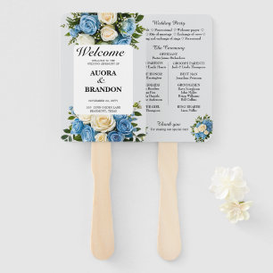 Blue and White Rose Wedding Ceremony Hand Fan