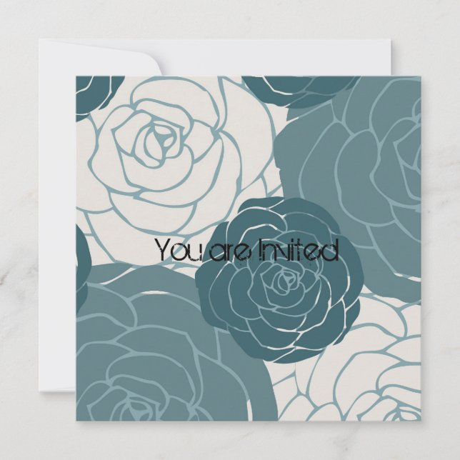 Blue and White Roses Baby Shower Invitation (Front)