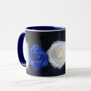 Blue and White Roses Flower Art Mug Cup
