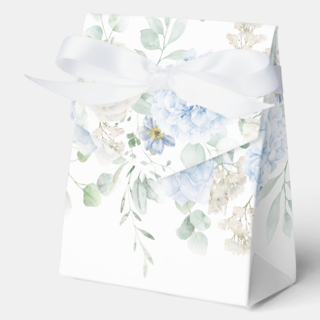 Blue and White Roses Hydrangeas Wedding Favour Box (Front)