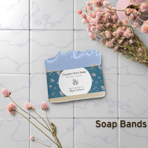Blue and White Roses Leaves Artisan Soap Band Wrap Invitation Belly Band