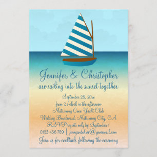 Blue and White Sailing Boat Wedding Invitation