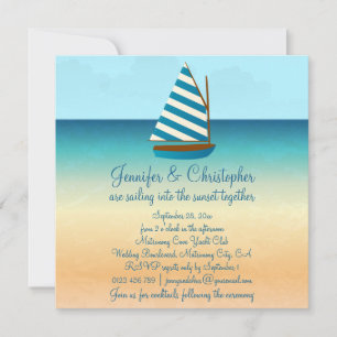 Blue and White Sailing Boat Wedding Invitation