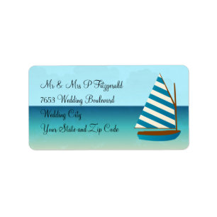Blue and White Sailing Boat Wedding Label