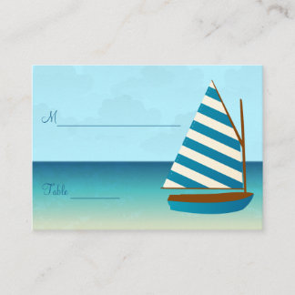 Blue and White Sailing Boat Wedding Place Setting Card