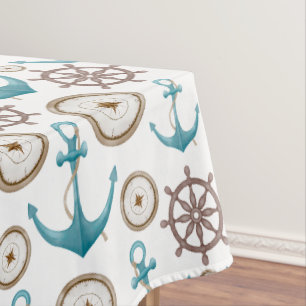 Blue And White Sailors Anchor Nautical Tablecloth