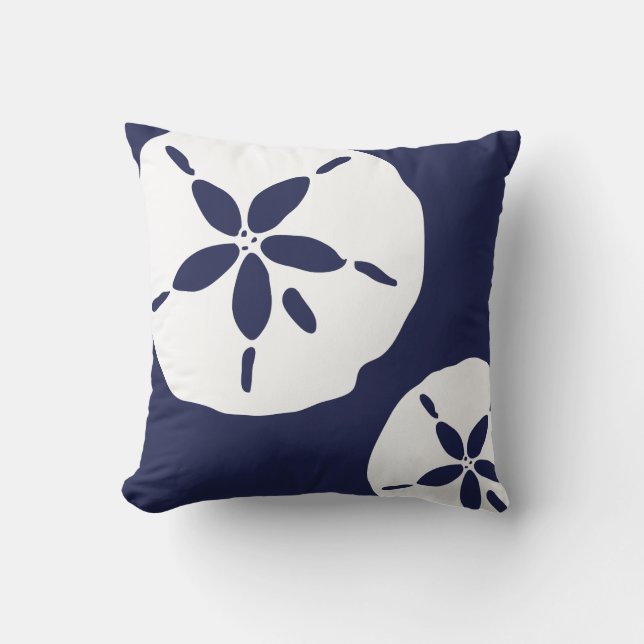 Blue and White Sand Dollar Sea Shell Pattern Cushion (Front)