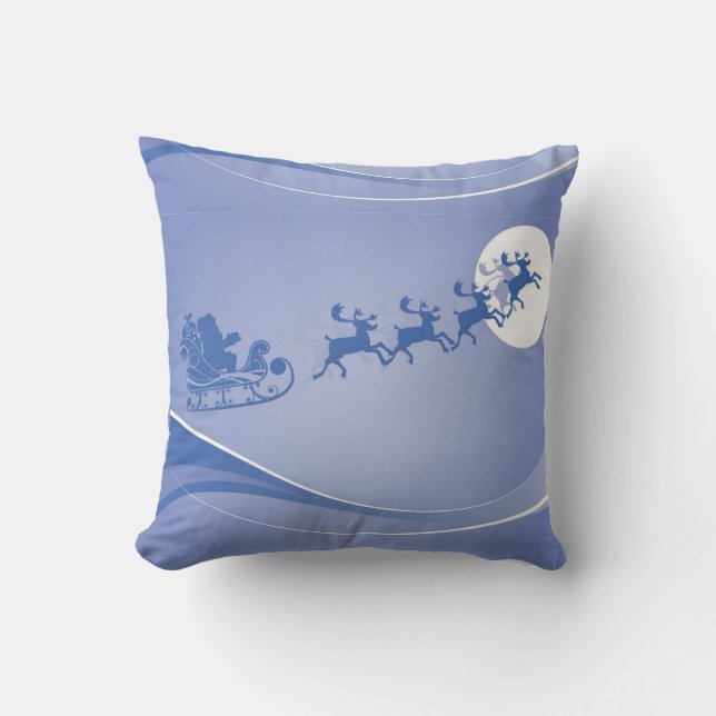 Blue And White Santa And His Sligh Christmas Theme Cushion (Front)