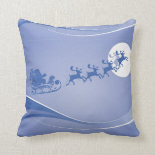 Blue And White Santa And His Sligh Christmas Theme Cushion