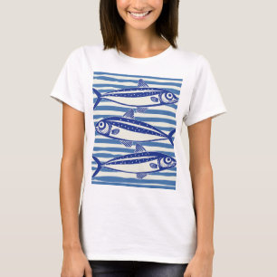 Blue and White Sardines Stripes T-Shirt