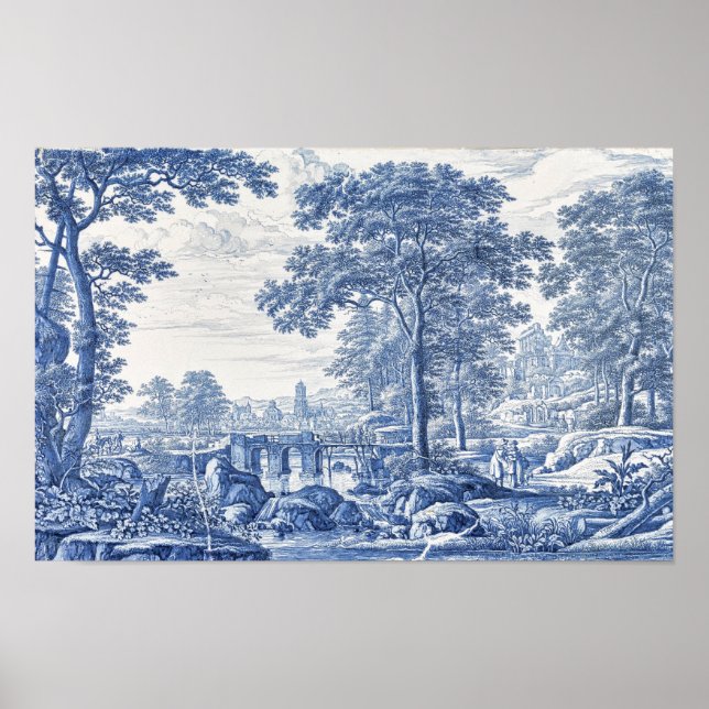 Blue and White Scenic Landscape Poster (Front)