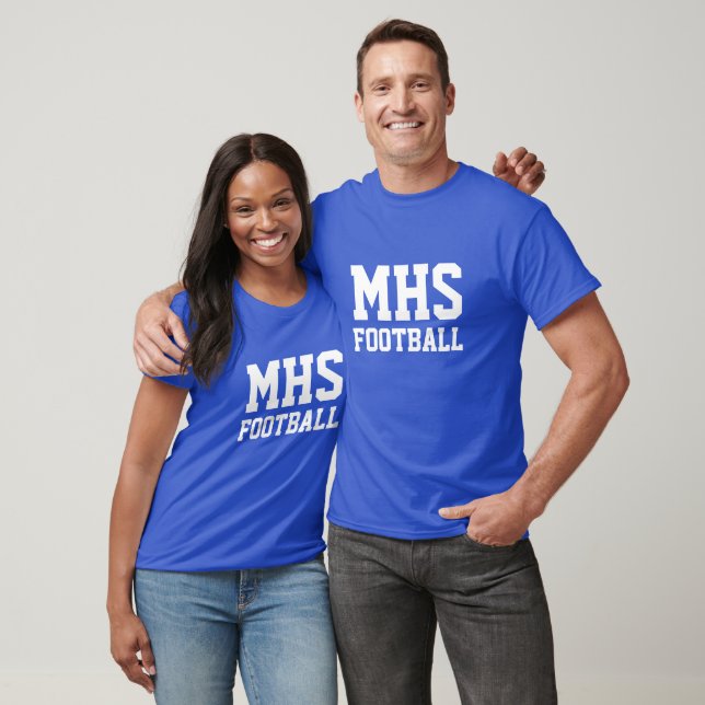 Blue and White School Spirit Custom Football Team T-Shirt (Unisex)