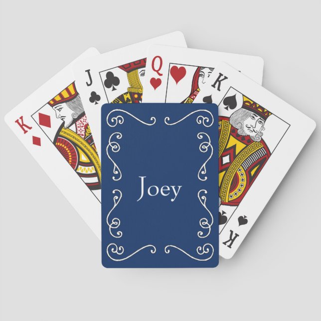 Blue and White Scrollwork Customisable Deck of Playing Cards (Back)