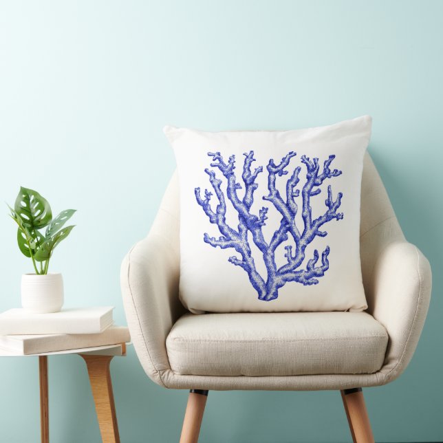 Blue and white sea coral cushion (Chair)