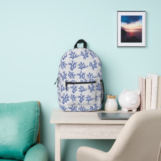 Blue and white sea coral  printed backpack (Insitu)