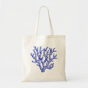 Blue and white sea coral tote bag