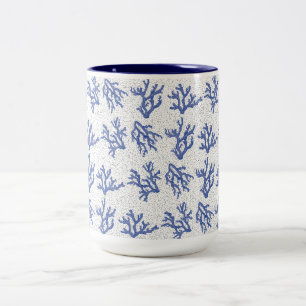 Blue and white sea coral Two-Tone coffee mug
