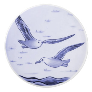 Blue and White Sea gulls Ocean Seagull Birds Ceramic Knob