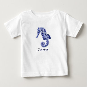 Blue and white seahorse baby T-Shirt