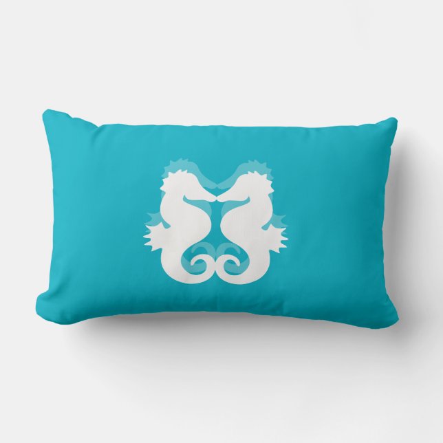 Blue And White Seahorse Lumbar Pillows (Front)