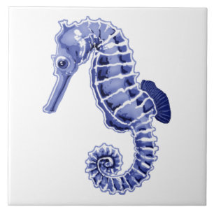 Blue and white seahorse tile