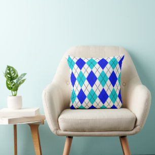 Blue and White Seamless Argyle Pattern Cushion