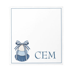 Blue and White Seashells and Ribbons Monogram Notepad