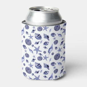Blue and white seashells can cooler