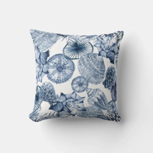 Blue and White Seashells Coastal Design Cushion
