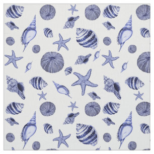 Blue and white seashells fabric