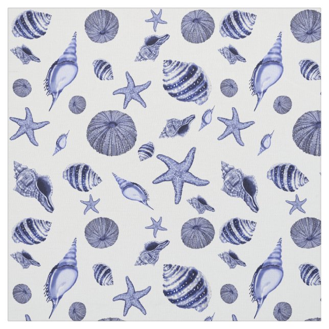 Blue and white seashells  fabric (Swatch)