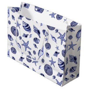 Blue and white seashells large gift bag