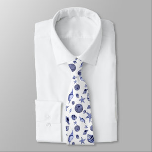 Blue and white seashells tie
