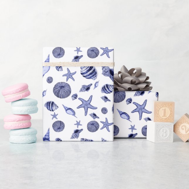 Blue and white seashells  wrapping paper (Baby Shower)