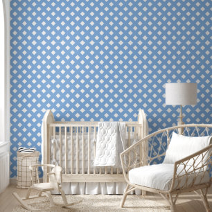 Blue and White Shabby Chic Lattice Pattern Wallpaper