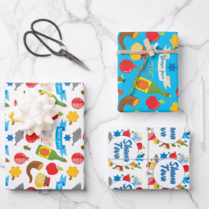Blue and white Shana Tova Wrapping Paper Sheet