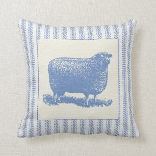 Blue and White Sheep with Ticking Cushion