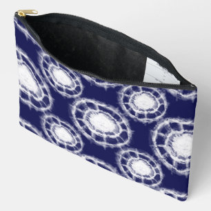 Blue and White Shibori Circles Pattern Accessory Pouch