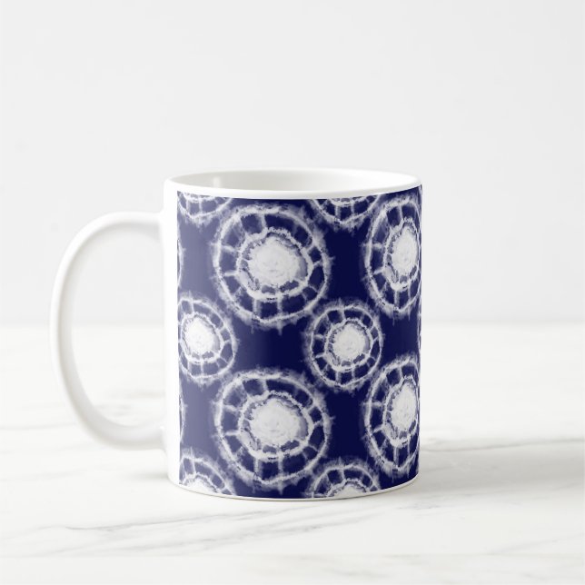 Blue and White Shibori Circles Pattern   Coffee Mug (Left)