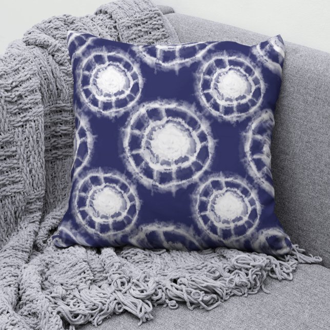 Blue and White Shibori Circles Pattern  Cushion (Creator Uploaded)