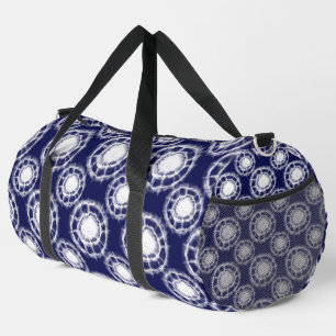 Blue and White Shibori Circles Pattern Duffle Bag