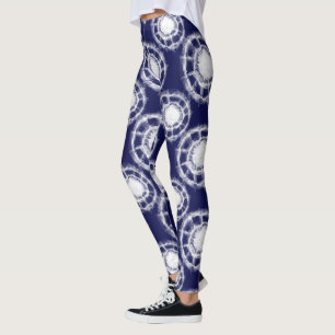 Blue and White Shibori Circles Pattern  Leggings