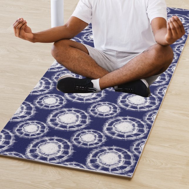 Blue and White Shibori Circles Pattern  Yoga Mat (Creator Uploaded)
