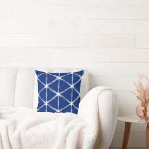 Blue and White Shibori Lines Pattern   Cushion