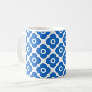Blue and white simple floral pattern retro  floral coffee mug